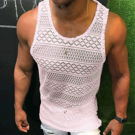 Men's Summer Mesh Tank Top - Breathable Sleeveless Fitness Vest with See-Through Design - Très Elite