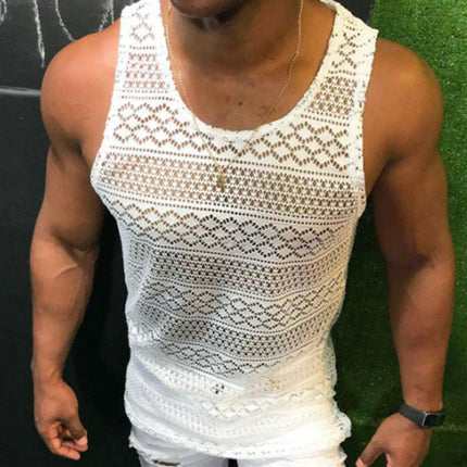 Men's Summer Mesh Tank Top - Breathable Sleeveless Fitness Vest with See-Through Design - Très Elite