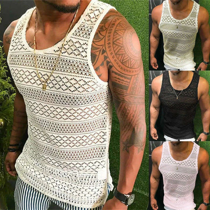 Men's Summer Mesh Tank Top - Breathable Sleeveless Fitness Vest with See-Through Design - Très Elite