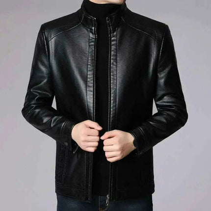 Men's Trendy Faux Leather Biker Jacket with Stand Collar - Très Elite