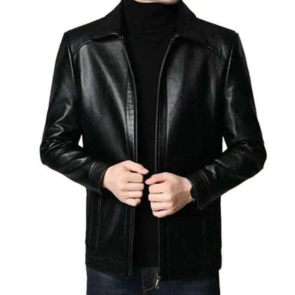 Men's Trendy Faux Leather Biker Jacket with Stand Collar - Très Elite