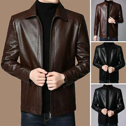 Men's Trendy Faux Leather Biker Jacket with Stand Collar - Très Elite