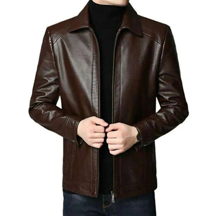 Men's Trendy Faux Leather Biker Jacket with Stand Collar - Très Elite