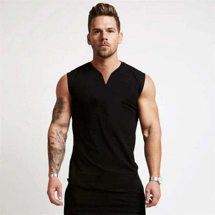 Men's V Neck Cotton Muscle Tank Top - Sleeveless Gym Wear for Bodybuilding and Fitness - Très Elite
