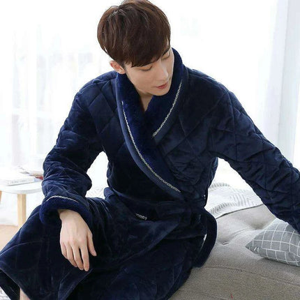 Men's XXXL Quilted Flannel Kimono Robe - Cozy Winter Luxe Edition - Très Elite