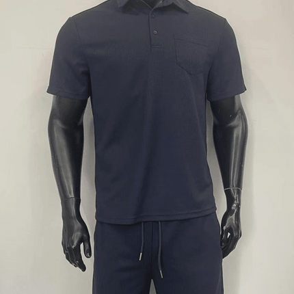Men's lapel polo shirt short-sleeved T-shirt pocket decoration shorts two-piece set - Très Elite