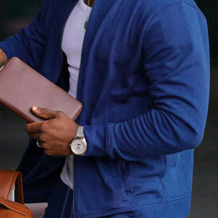Men's new casual solid color baseball collar jacket suit - Très Elite