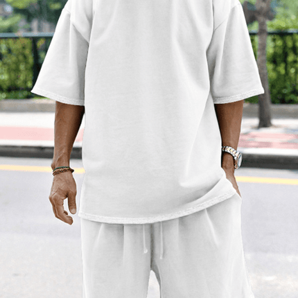 Men's solid color loose short-sleeved shorts set - Très Elite