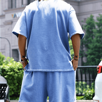 Men's solid color loose short-sleeved shorts set - Très Elite