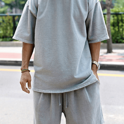 Men's solid color loose short-sleeved shorts set - Très Elite