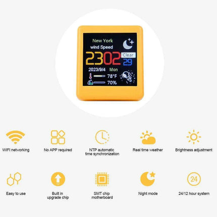 Mini Smart WiFi Weather Station Clock with Customizable GIFs and Digital Photo Album for Home Office Decor - Très Elite
