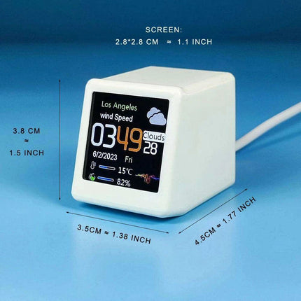 Mini Smart WiFi Weather Station Clock with Customizable GIFs and Digital Photo Album for Home Office Decor - Très Elite