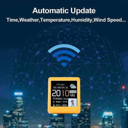Mini Smart WiFi Weather Station Clock with Customizable GIFs and Digital Photo Album for Home Office Decor - Très Elite
