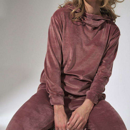 Mint Green Velour Hooded Sweatshirt with High Neck - Très Elite