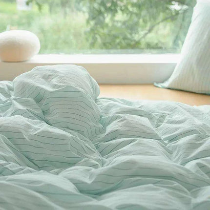 Mint Green Washed Cotton 4-Piece Bedding Set - Chic Duvet Cover for Dorm Rooms and Student Living - Très Elite