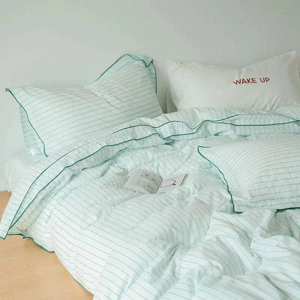 Mint Green Washed Cotton 4-Piece Bedding Set - Chic Duvet Cover for Dorm Rooms and Student Living - Très Elite