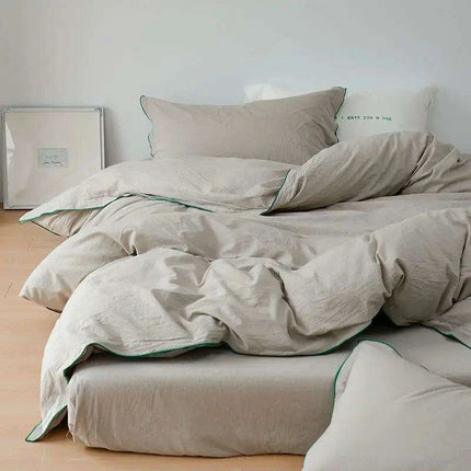 Mint Green Washed Cotton 4-Piece Bedding Set - Chic Duvet Cover for Dorm Rooms and Student Living - Très Elite