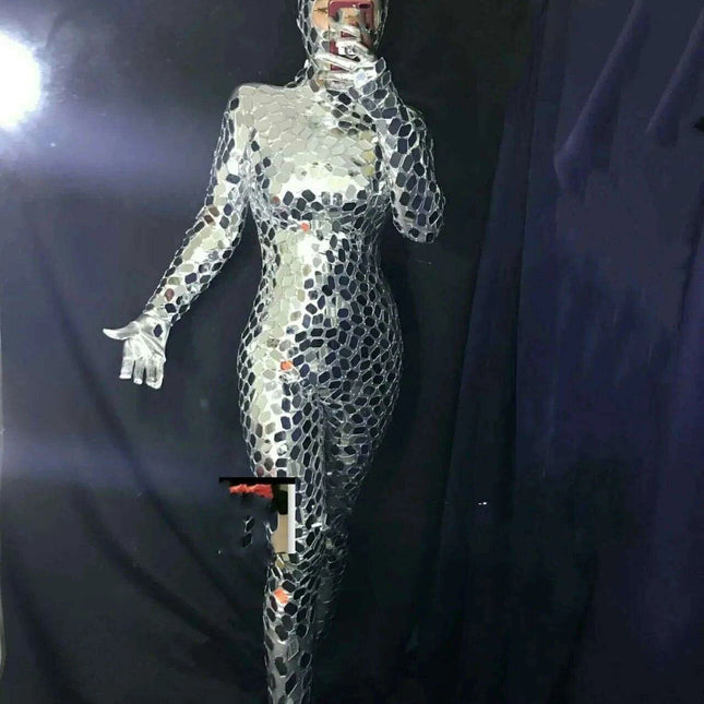 Mirror Marvel Jumpsuit: Dazzling Costume for Gogo and Jazz Dance Performers