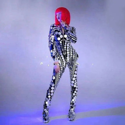 Mirror Marvel Jumpsuit: Dazzling Costume for Gogo and Jazz Dance Performers