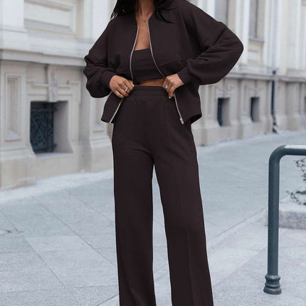Misty Two Piece Bomber Sweatshirt Set With Wide Leg Pants - Très Elite