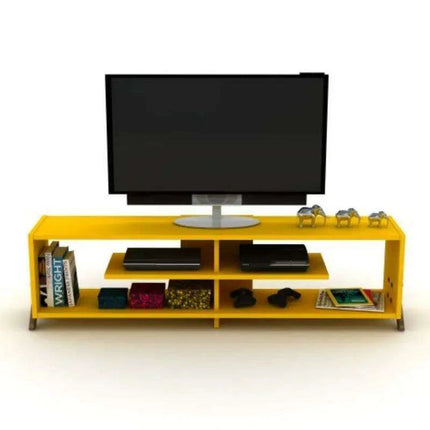 Modern 57-Inch Walnut TV Console with Open Storage and Retro Legs - Très Elite