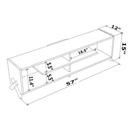Modern 57-Inch Walnut TV Console with Open Storage and Retro Legs - Très Elite