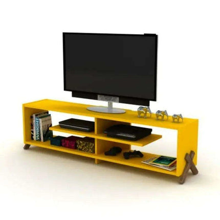 Modern 57-Inch Walnut TV Console with Open Storage and Retro Legs - Très Elite
