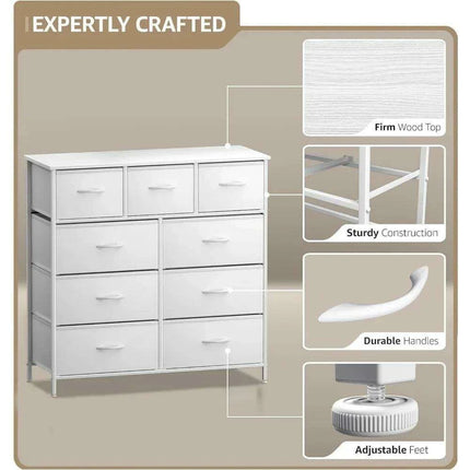 Modern 9-Drawer Dresser with Steel Frame and Wood Top - Stylish Storage Solution - Très Elite