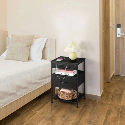 Modern Black Nightstand Set with USB Charging and Power Outlets - 2 Piece - Très Elite