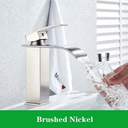 Modern Black Waterfall Faucet with Chrome Accents for Stylish Bathrooms..