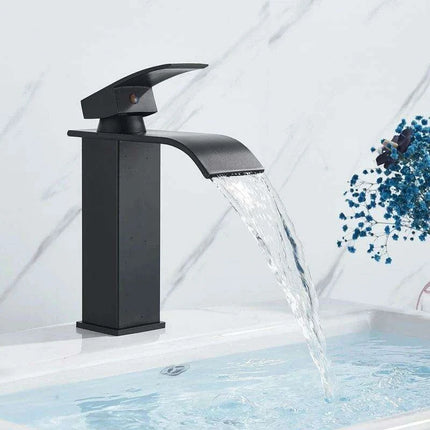 Modern Black Waterfall Faucet with Chrome Accents for Stylish Bathrooms - Très Elite