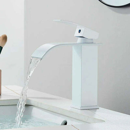 Modern Black Waterfall Faucet with Chrome Accents for Stylish Bathrooms..