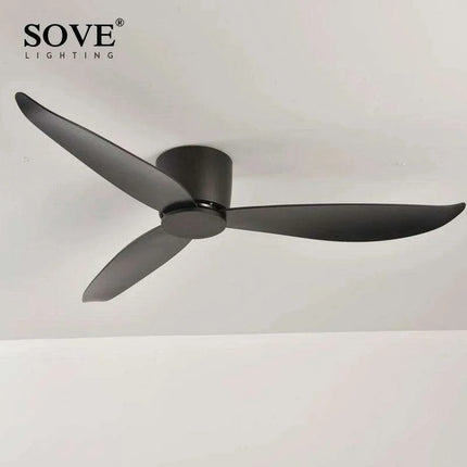 Modern Black and White Remote-Controlled Low Profile Ceiling Fan - 30W DC Motor - No Light - Sleek Design - 220V - Très Elite