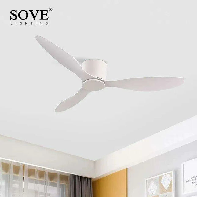 Modern Black and White Remote-Controlled Low Profile Ceiling Fan - 30W DC Motor - No Light - Sleek Design - 220V - Très Elite