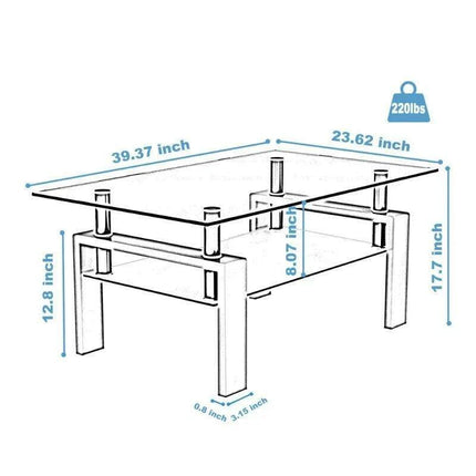 Modern Elegance Black Glass Coffee Table with Metal Framework and Additional Storage - Très Elite