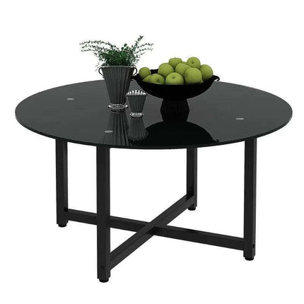 Modern Elegance Black Glass Coffee Table with Metal Framework and Additional Storage - Très Elite