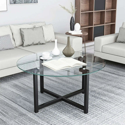 Modern Elegance Black Glass Coffee Table with Metal Framework and Additional Storage - Très Elite