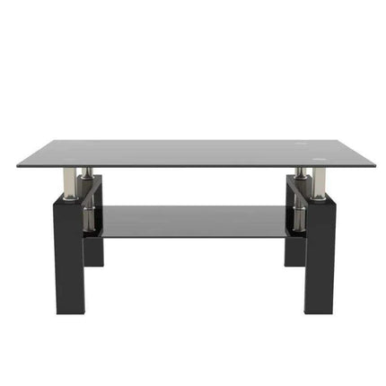 Modern Elegance Black Glass Coffee Table with Metal Framework and Additional Storage - Très Elite
