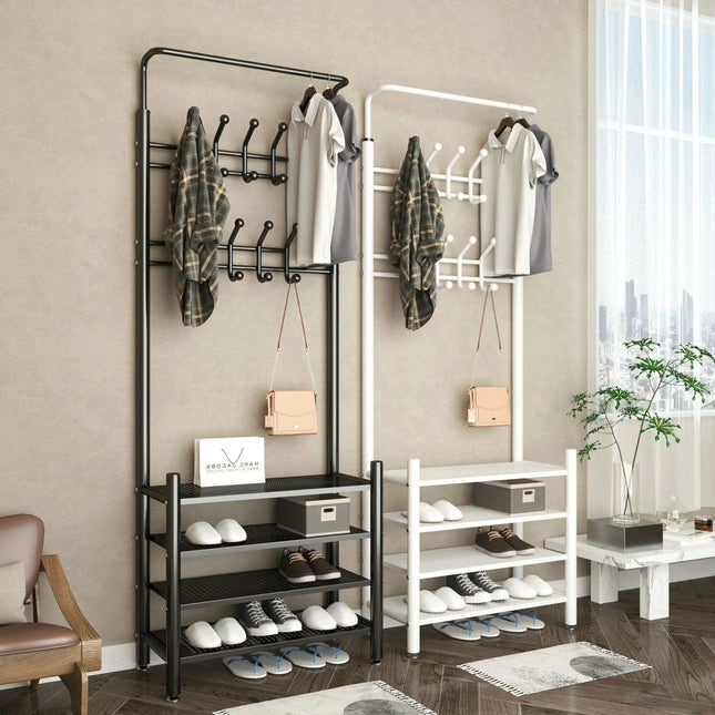 Modern Entryway Organizer with Hooks - Stylish Storage Solution for Shoes and Coats