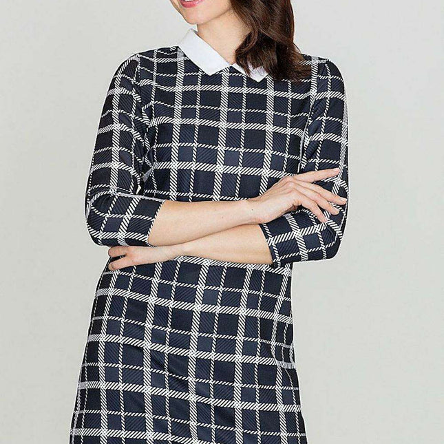 Modern Geometric Print Midi Dress with Collar