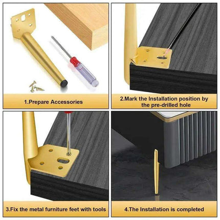 Modern Gold and Black Steel Adjustable Furniture Legs - Set of 4 with Rubber Feet - Très Elite