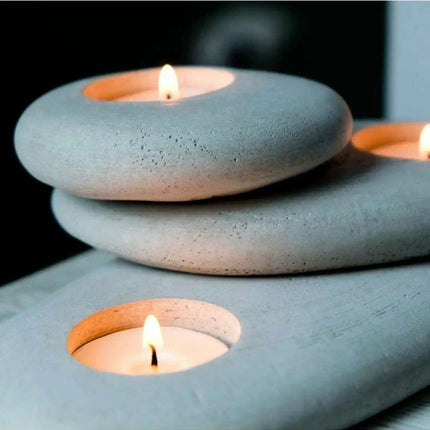 Modern Gray Concrete Candle Holder Trio - Chic Accent for Home Serenity and Gifting - Très Elite