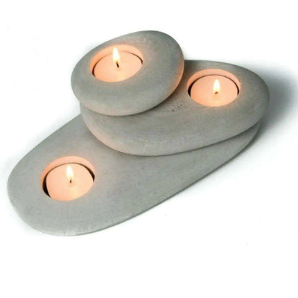 Modern Gray Concrete Candle Holder Trio - Chic Accent for Home Serenity and Gifting - Très Elite