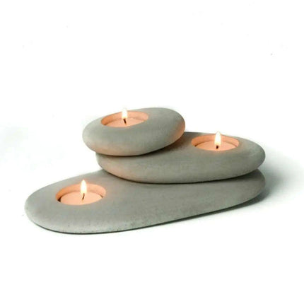 Modern Gray Concrete Candle Holder Trio - Chic Accent for Home Serenity and Gifting - Très Elite