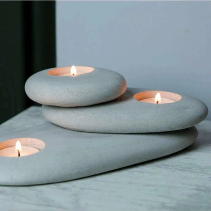 Modern Gray Concrete Candle Holder Trio - Chic Accent for Home Serenity and Gifting..