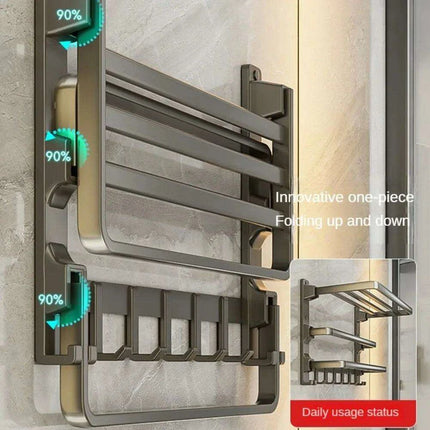 Modern Gunmetal Gray Space Aluminum Triple Fold Towel Rack - Très Elite