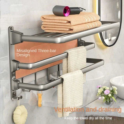 Modern Gunmetal Gray Space Aluminum Triple Fold Towel Rack - Très Elite