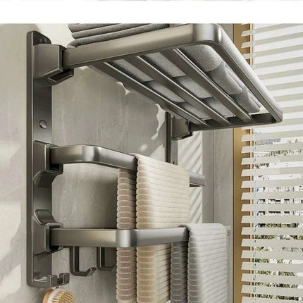 Modern Gunmetal Gray Space Aluminum Triple Fold Towel Rack - Très Elite