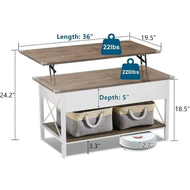 Modern Lift Top Coffee Table with Hidden Storage and Fabric Organizers - Elegant Dark Walnut Finish