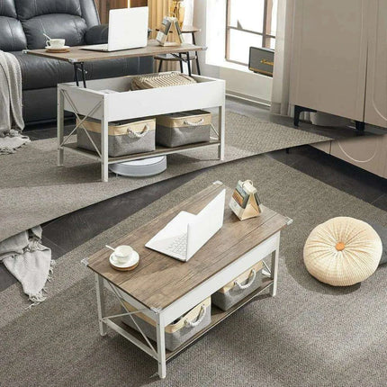 Modern Lift Top Coffee Table with Hidden Storage and Fabric Organizers - Elegant Dark Walnut Finish - Très Elite